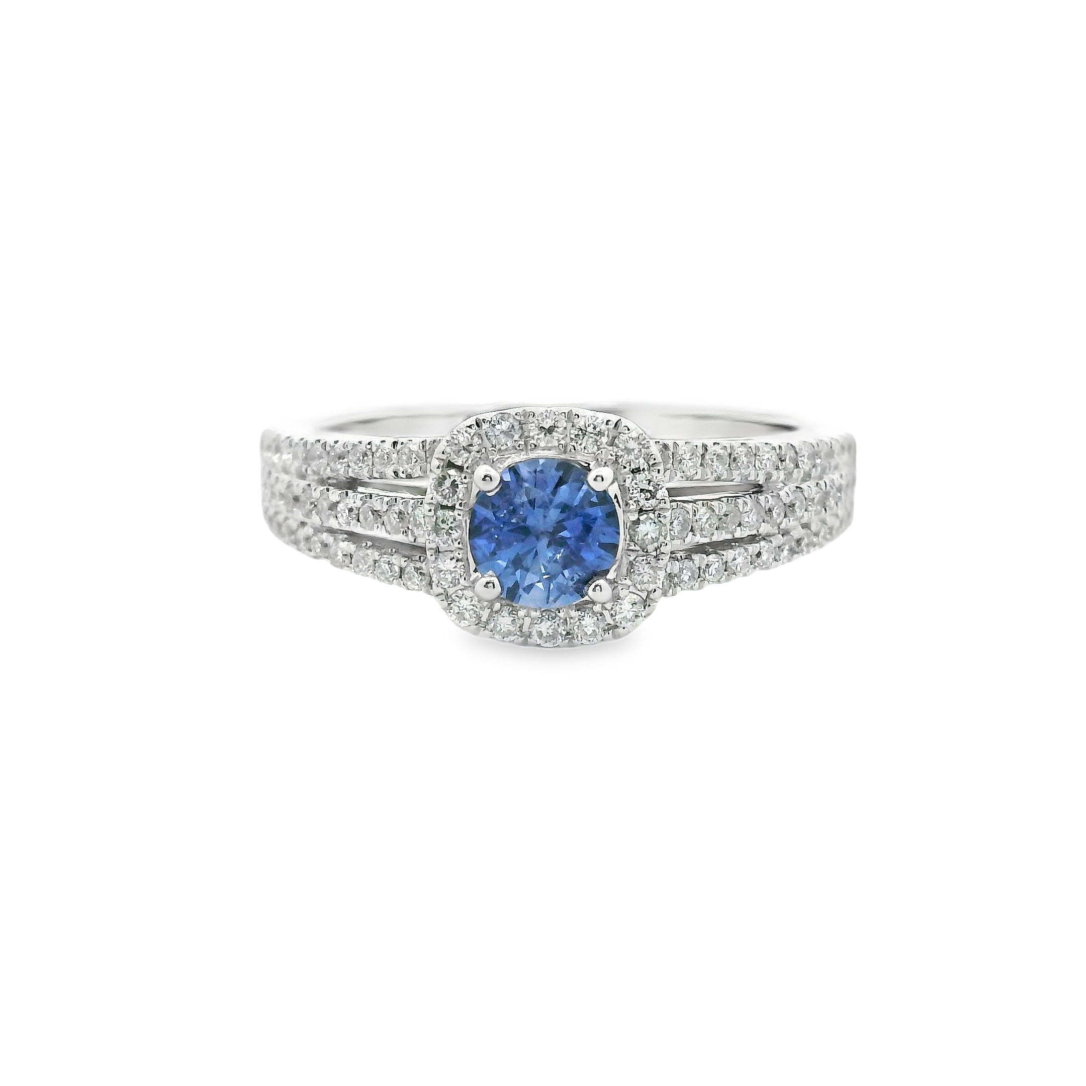 14KT WHITE GOLD MONTANA SAPPHIRE AND DIAMOND RING