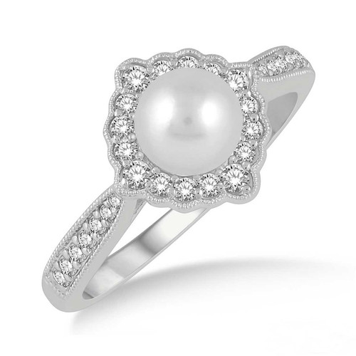10KT WHITE GOLD PEARL AND DIAMOND RING Bakers Jewelry