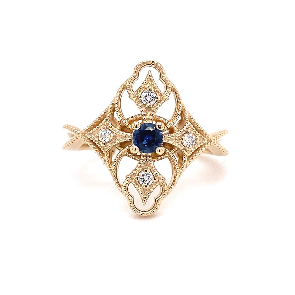 14K YELLOW GOLD MONTANA YOGO SAPPHIRE AND DIAMOND RING
