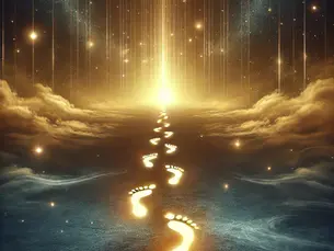 Mensagens espíritas: pegadas douradas em caminho das nunvens um poucos escuras ao rumo de uma luz divina