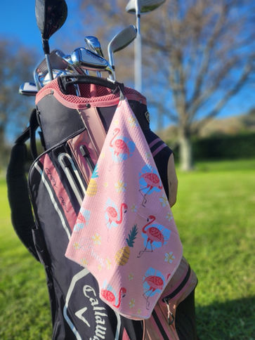 Premium Patterned Golf Towels - pink flamingo