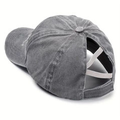 Grey Ponytail Friendly Distressed Baseball Caps back view
