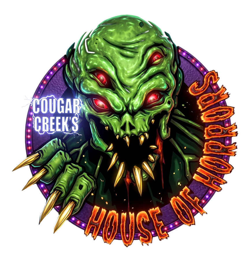 Creepy green grabbing monster logo