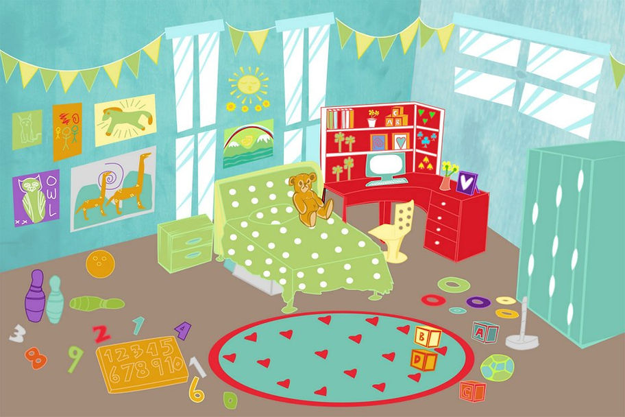 kids bedroom 2d game art casual game educational game smartphone game 2D art illustration
