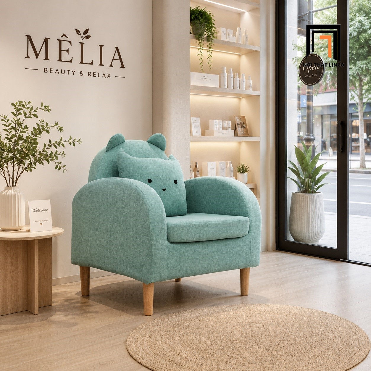 sofa đơn màu xanh ngọc
