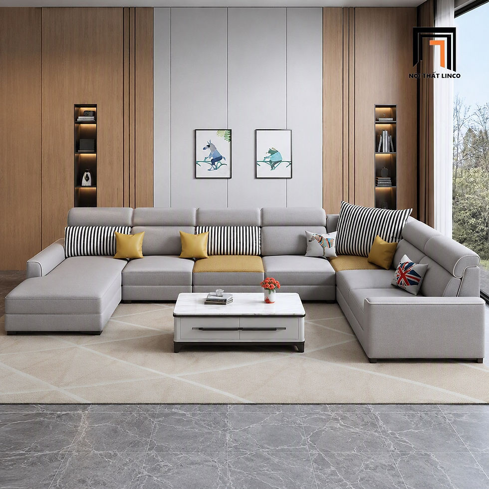 sofa chữ U xám trắng vải nỉ