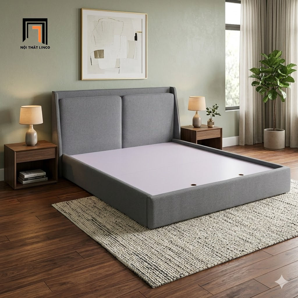 giường ngủ bọc nỉ xám