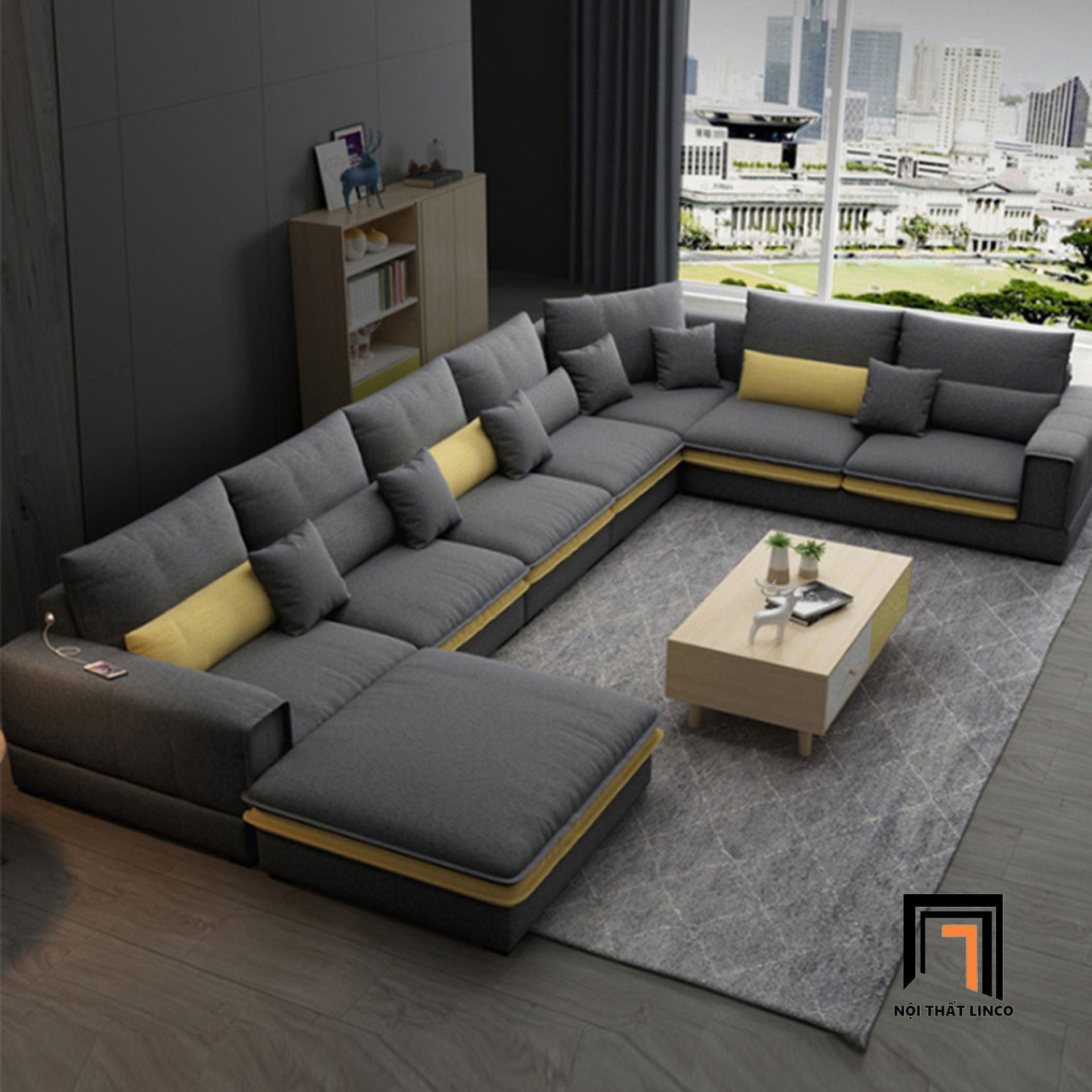 sofa chữ U dài 3m65 vải đẹp