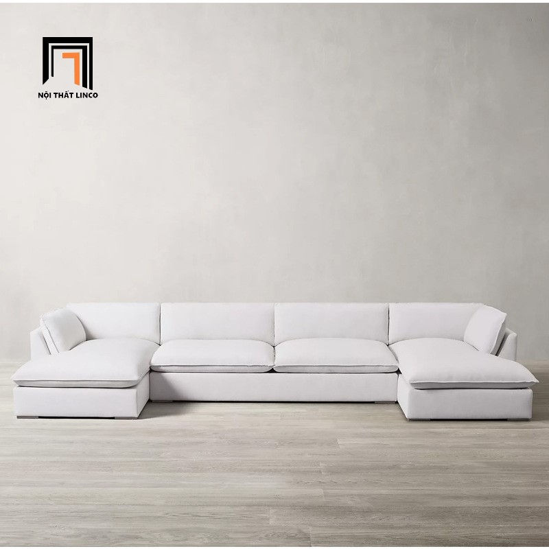 sofa vải nhung màu trắng