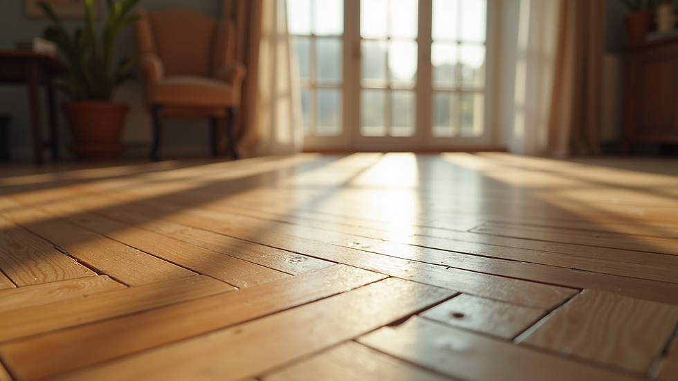 Close-up view of herringbone patterned hardwood floor