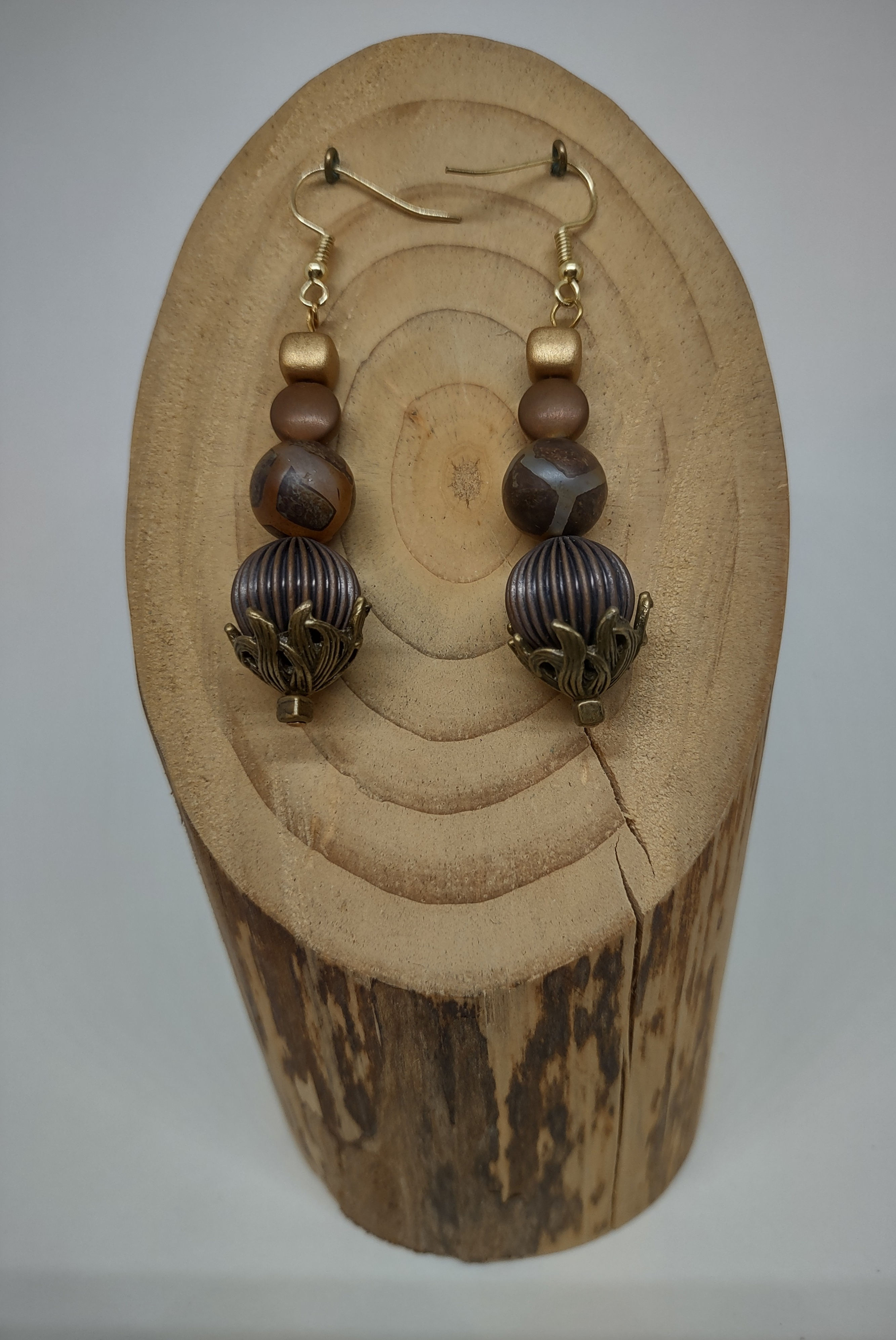 Brown & Bronze mixed Bead Earrings
