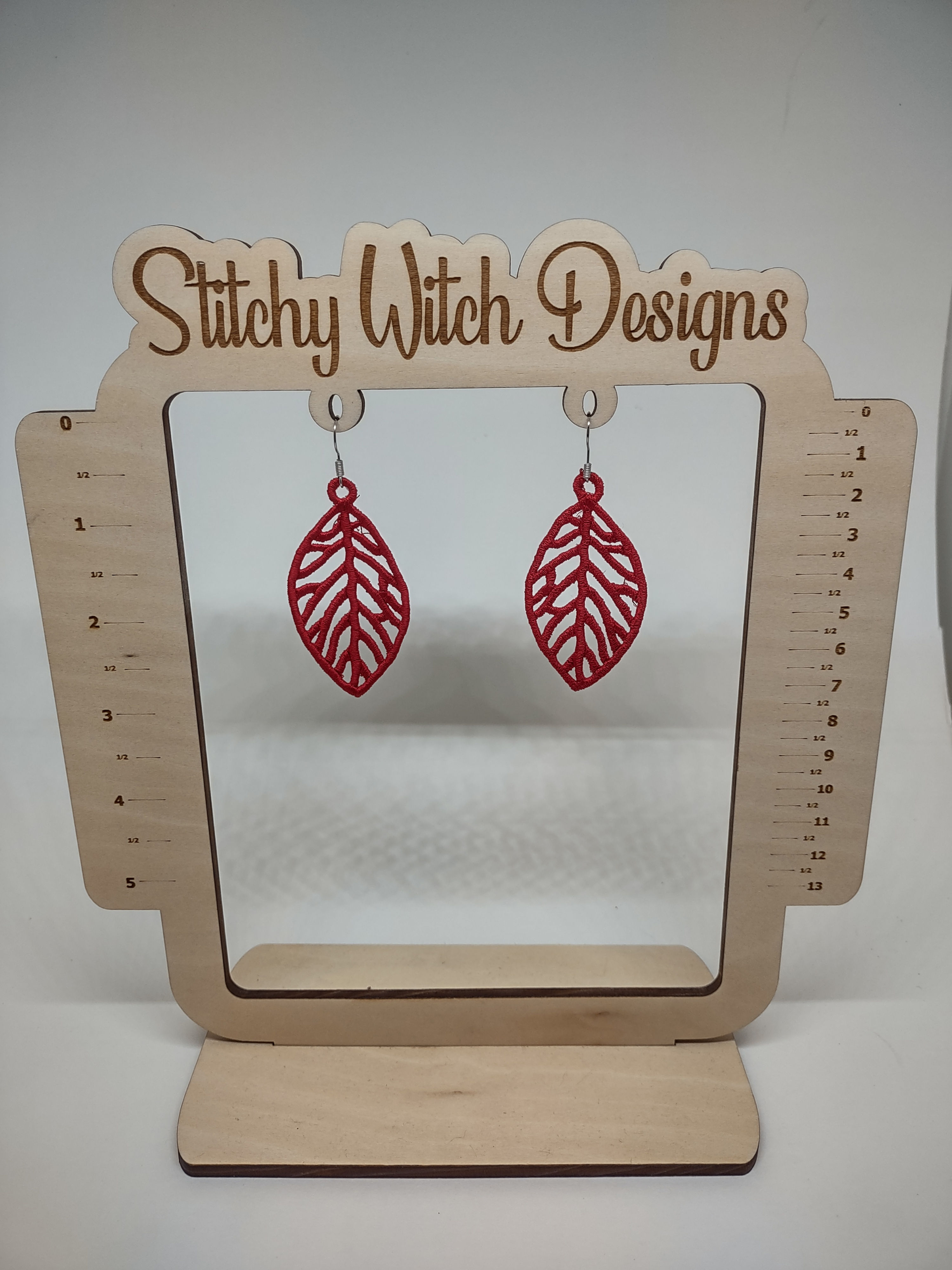 Red Leaf Embroidered Earrings