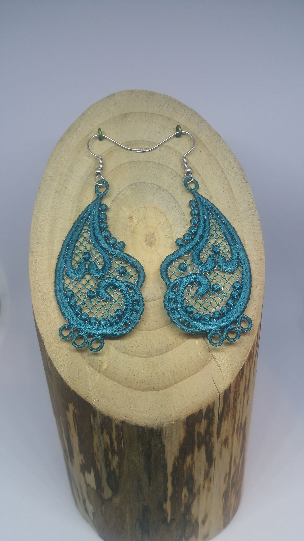 Mallard Blue Paisley Free Standing Lace Earrings