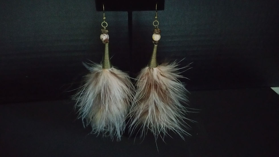 Brown, Cream and White Feather Earrings