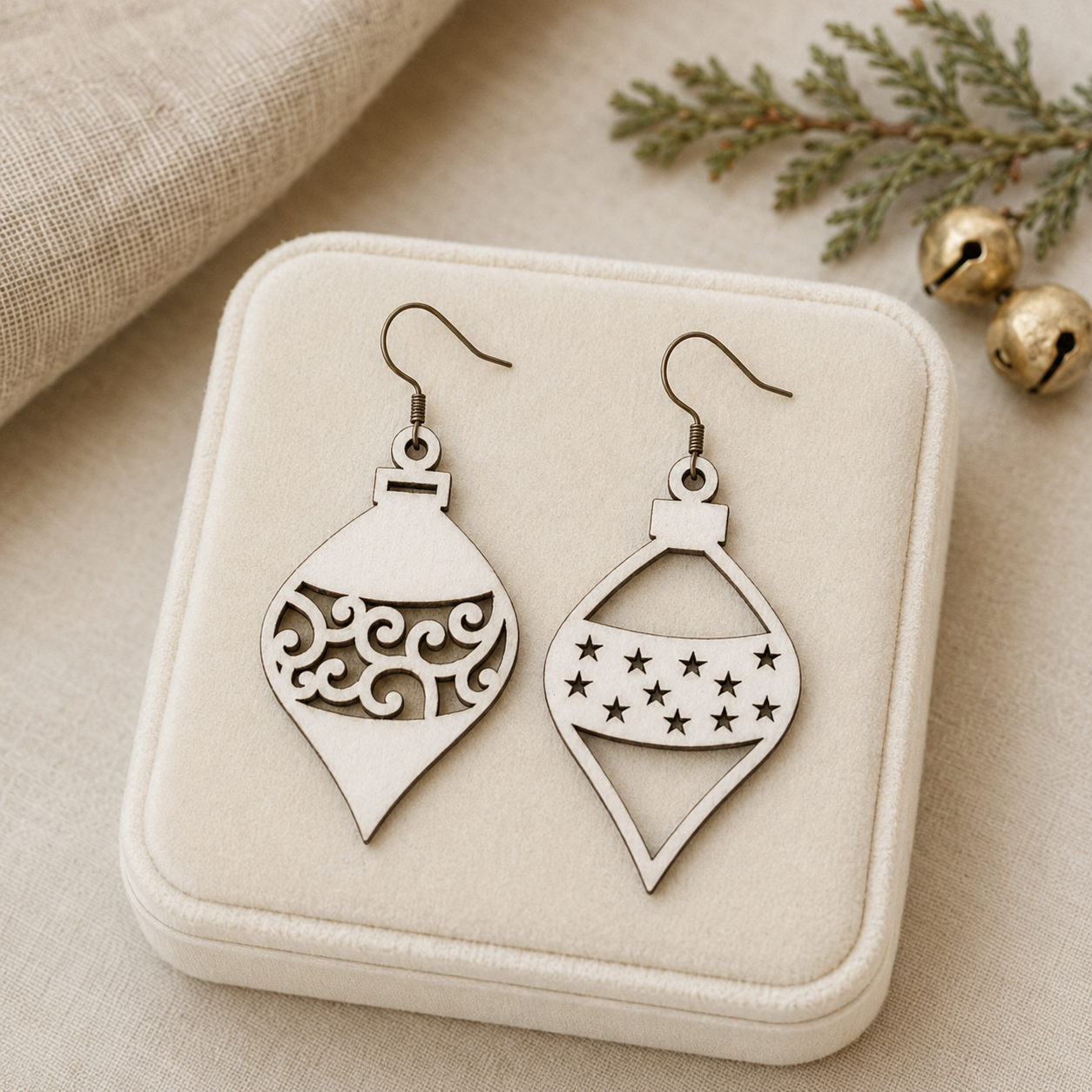 Whitewash Wooden Holiday Earrings/ Christmas Ornament Earrings
