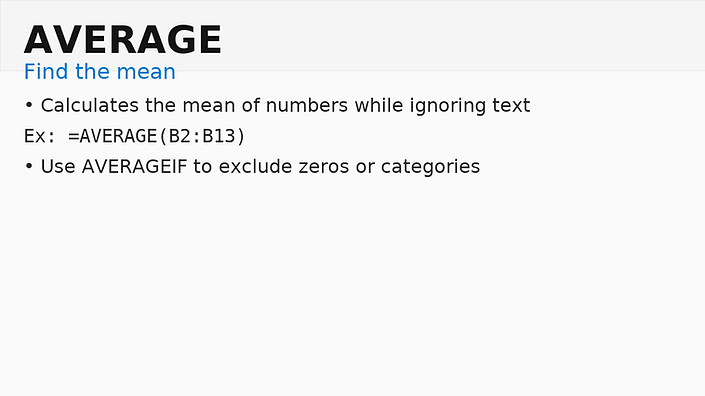 Excel AVERAGE formula example calculating the mean of a selected range of values