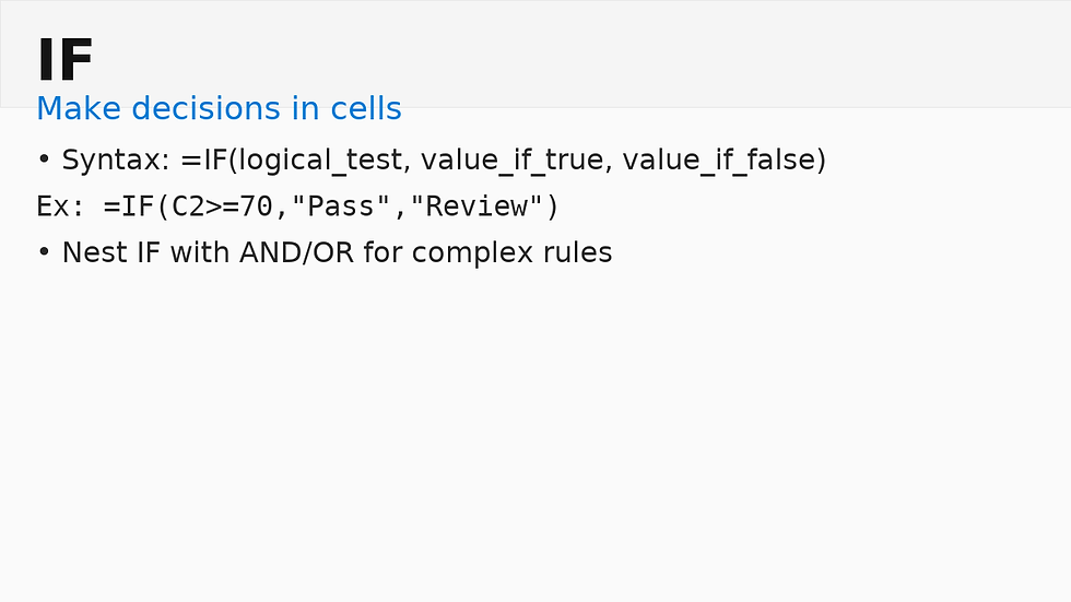 Excel IF formula example with numeric data