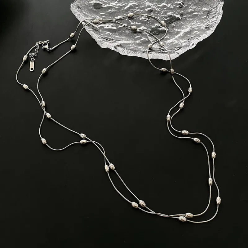 Thumbnail: Handmade Geometric Layered Titanium Steel Necklace and Bracelet Set