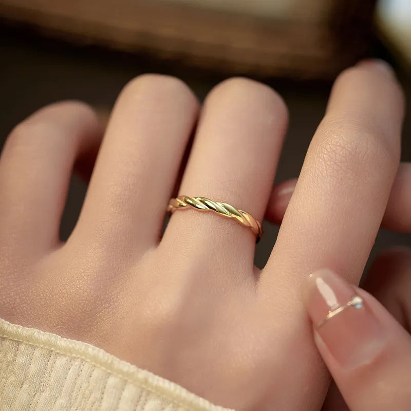Thumbnail: Minimalist Twist Silver Ring Adjustable Finger Jewelry