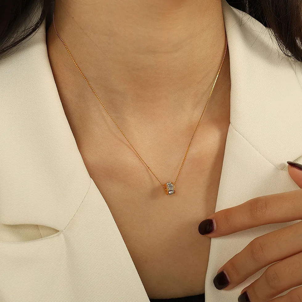 Thumbnail: Ellipse Geometric Titanium Steel Diamond Pendant Necklace