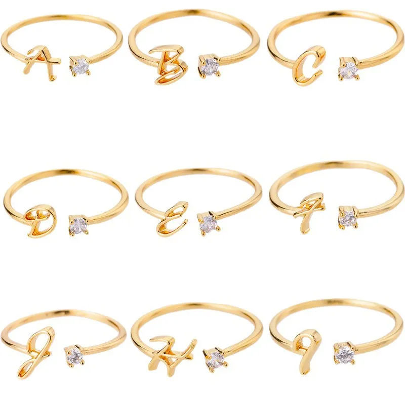 Thumbnail: Alphabet Letter Ring Gold Plated Zinc Alloy Jewelry