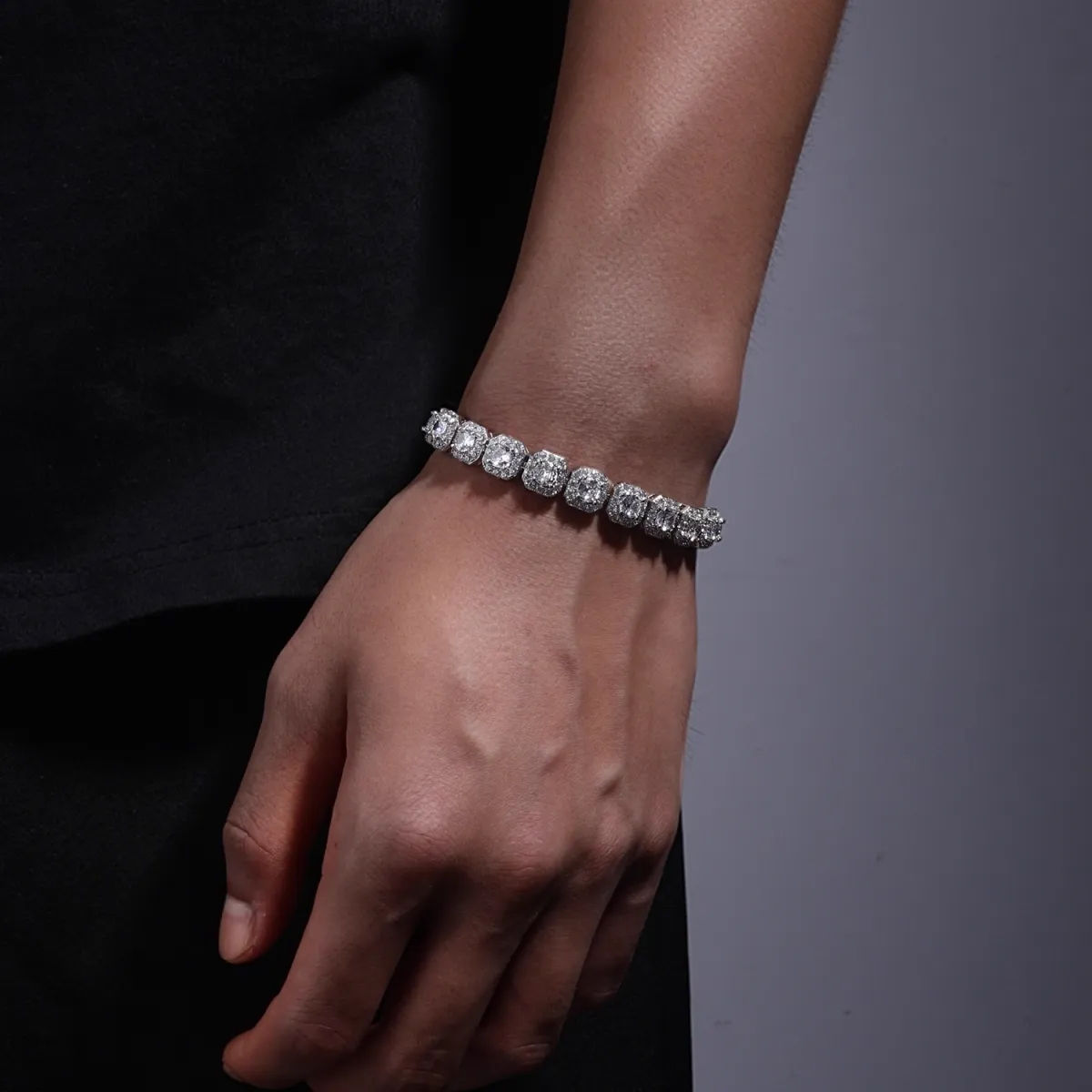 Full Diamond Square Cuban Chain Bracelet