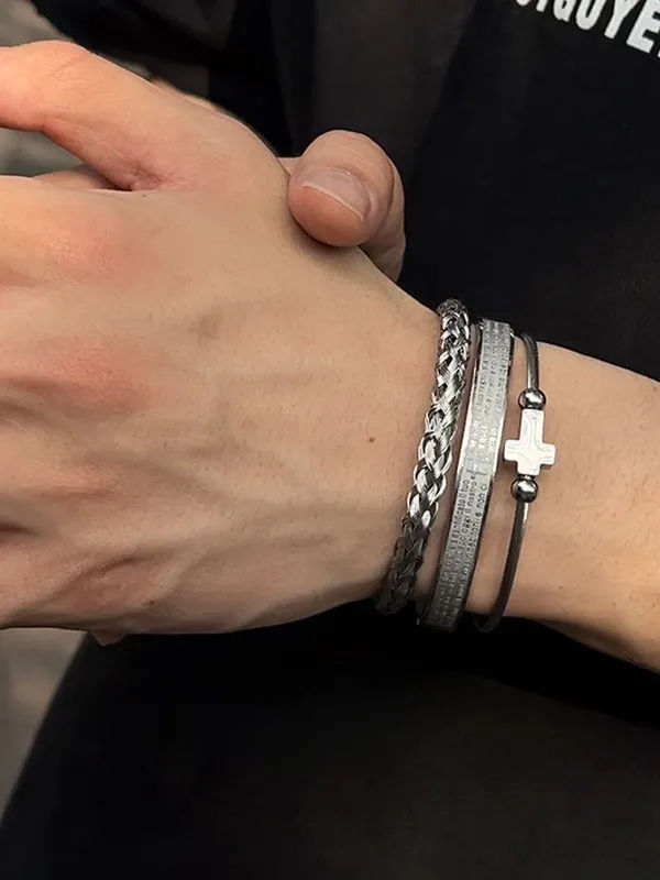 Thumbnail: Roman Design Stackable Metal Bracelet