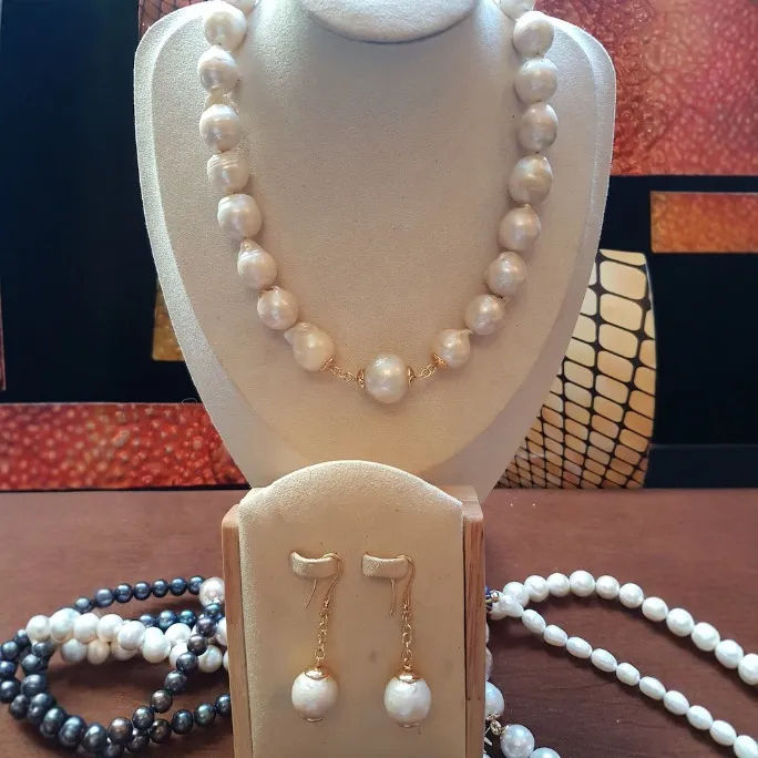 Thumbnail: Handmade Freshwater Pearl Necklace Earrings Set