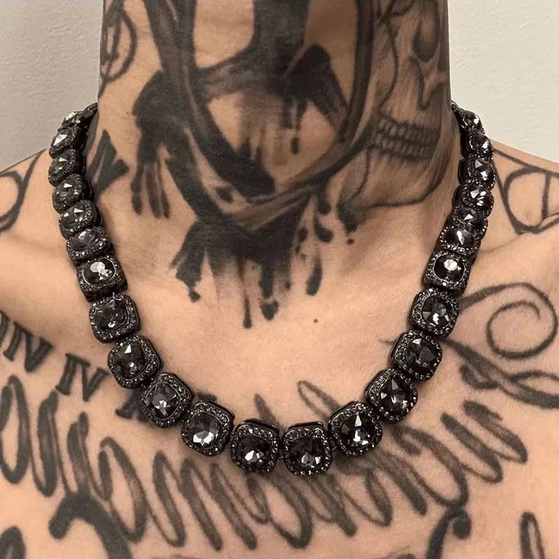 Thumbnail: Black Gray Rock Sugar Cuban Chain Necklace