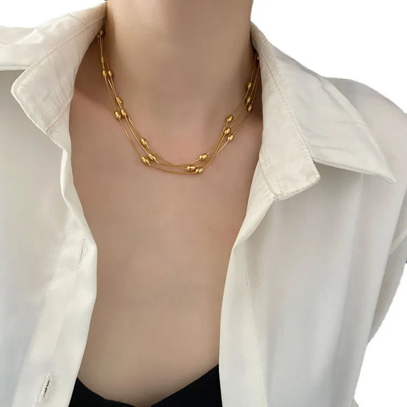 Thumbnail: Handmade Geometric Layered Titanium Steel Necklace and Bracelet Set