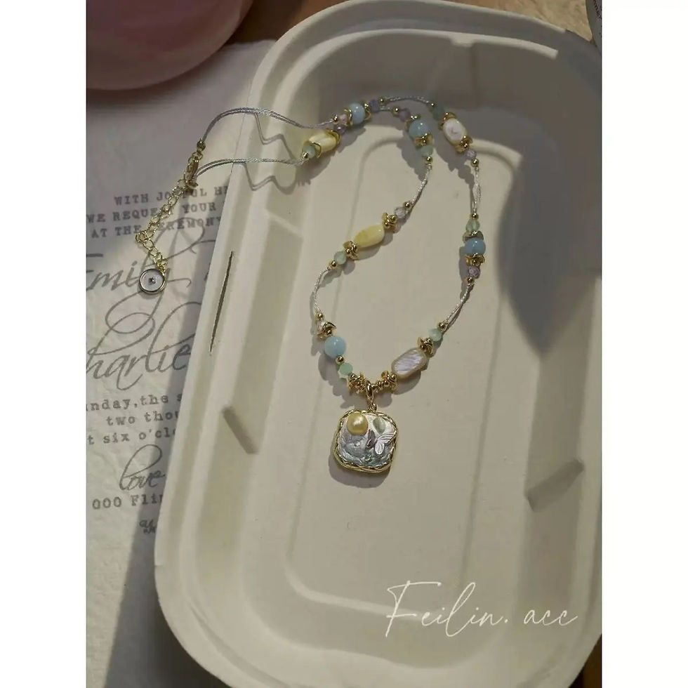 Thumbnail: Adjustable Stone Bead Butterfly Choker Necklace