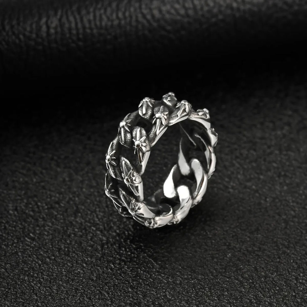 Thumbnail: floral Cuban link stainless steel ring