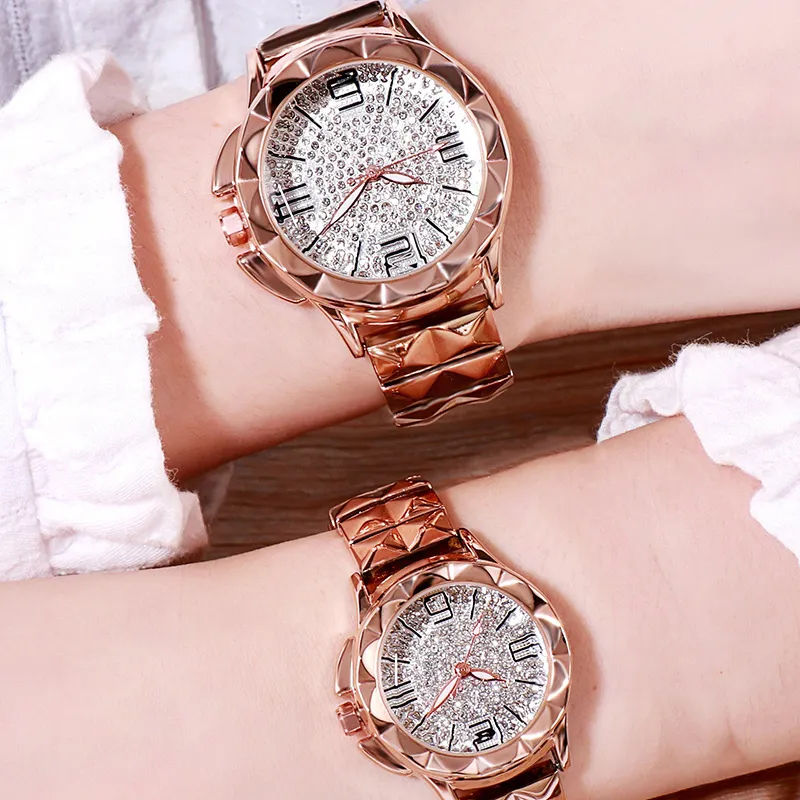 Thumbnail: Gedi Diamond Dial Steel Band Couple Watches