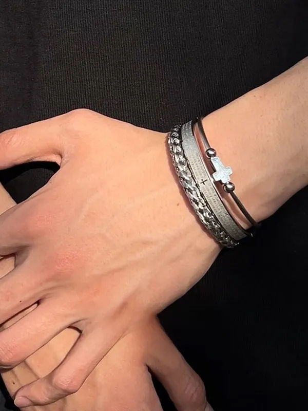 Thumbnail: Roman Design Stackable Metal Bracelet