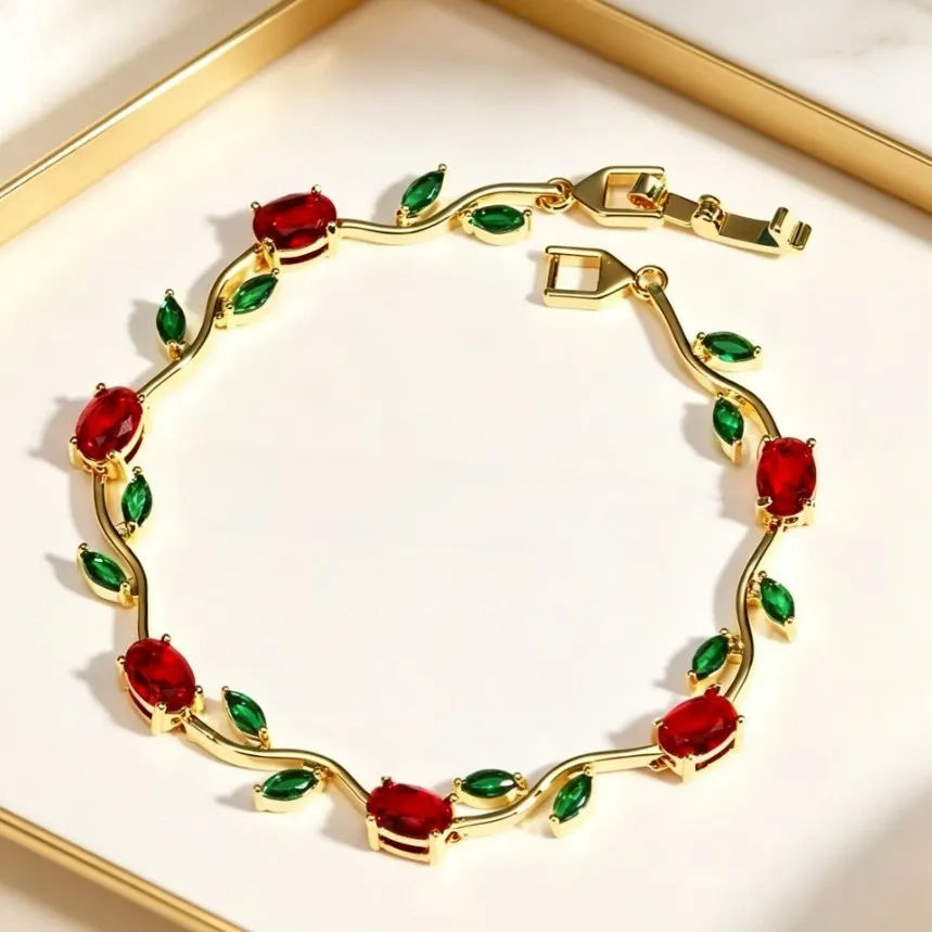 Thumbnail: Diamond Inlay Leaf Design Alloy Bracelet