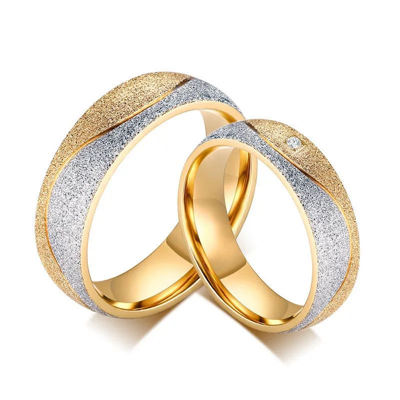 Thumbnail: Fashionable titanium steel with gold inlaid zircon rings