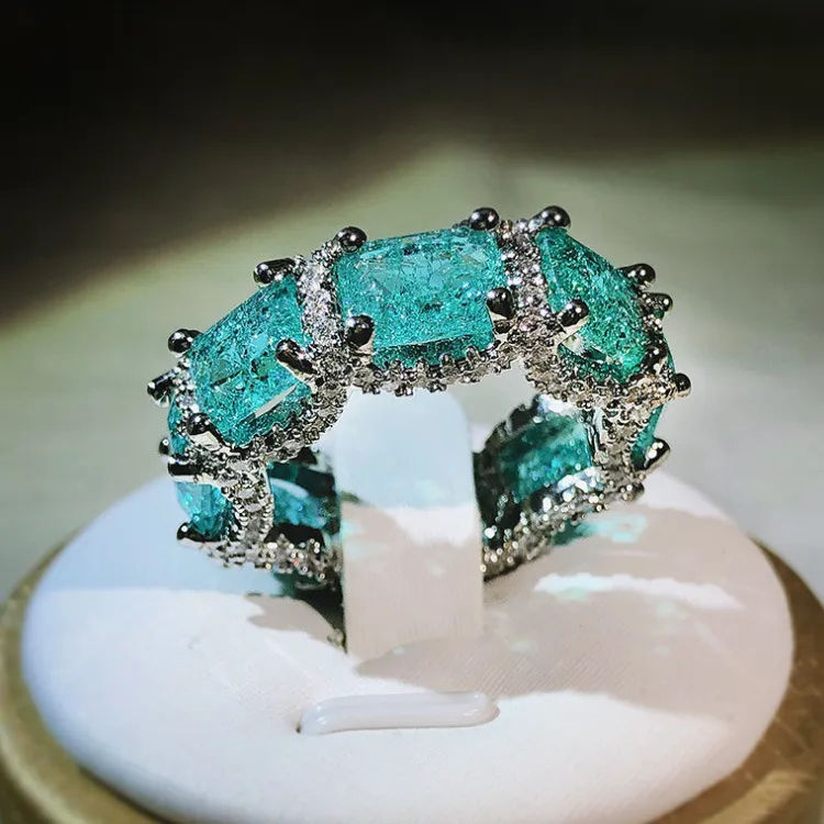 Thumbnail: Paraiba Simulation Gemstone Women Ring Geometric Gold Plated Jewelry