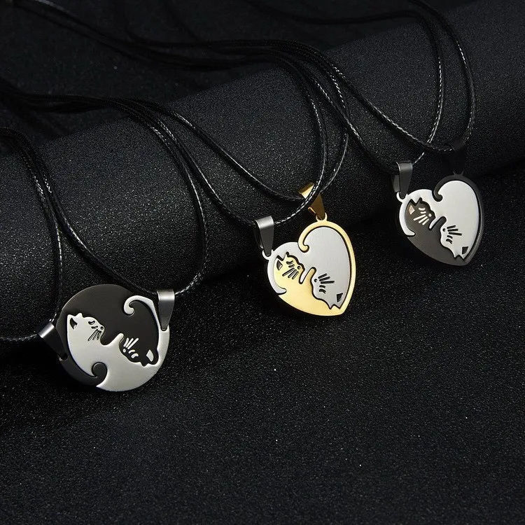 Stainless Steel Couple Cat Pendant Necklace