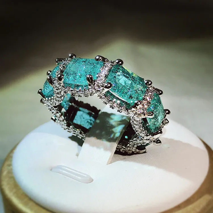 Paraiba Simulation Gemstone Women Ring Geometric Gold Plated Jewelry