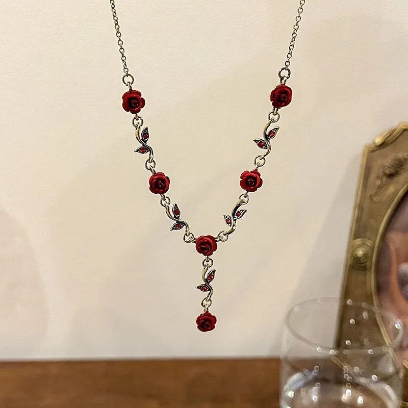 Thumbnail: Vintage Rose Flower Jewelry Set Necklace Bracelet Earrings