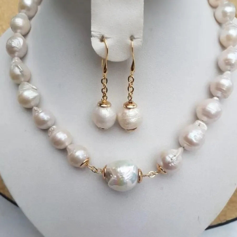 Handmade Freshwater Pearl Necklace Earrings Set