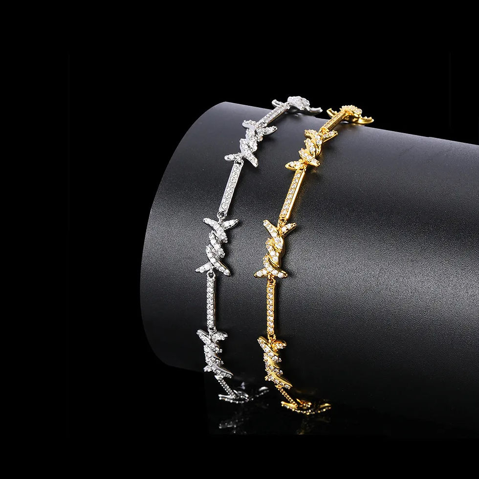 Thumbnail: Micro-pavé Zircon Square-Buckle Thin Thorn Bracelet