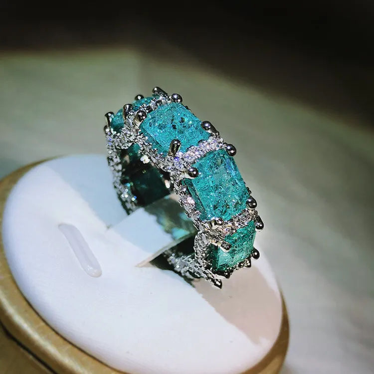 Thumbnail: Paraiba Simulation Gemstone Women Ring Geometric Gold Plated Jewelry
