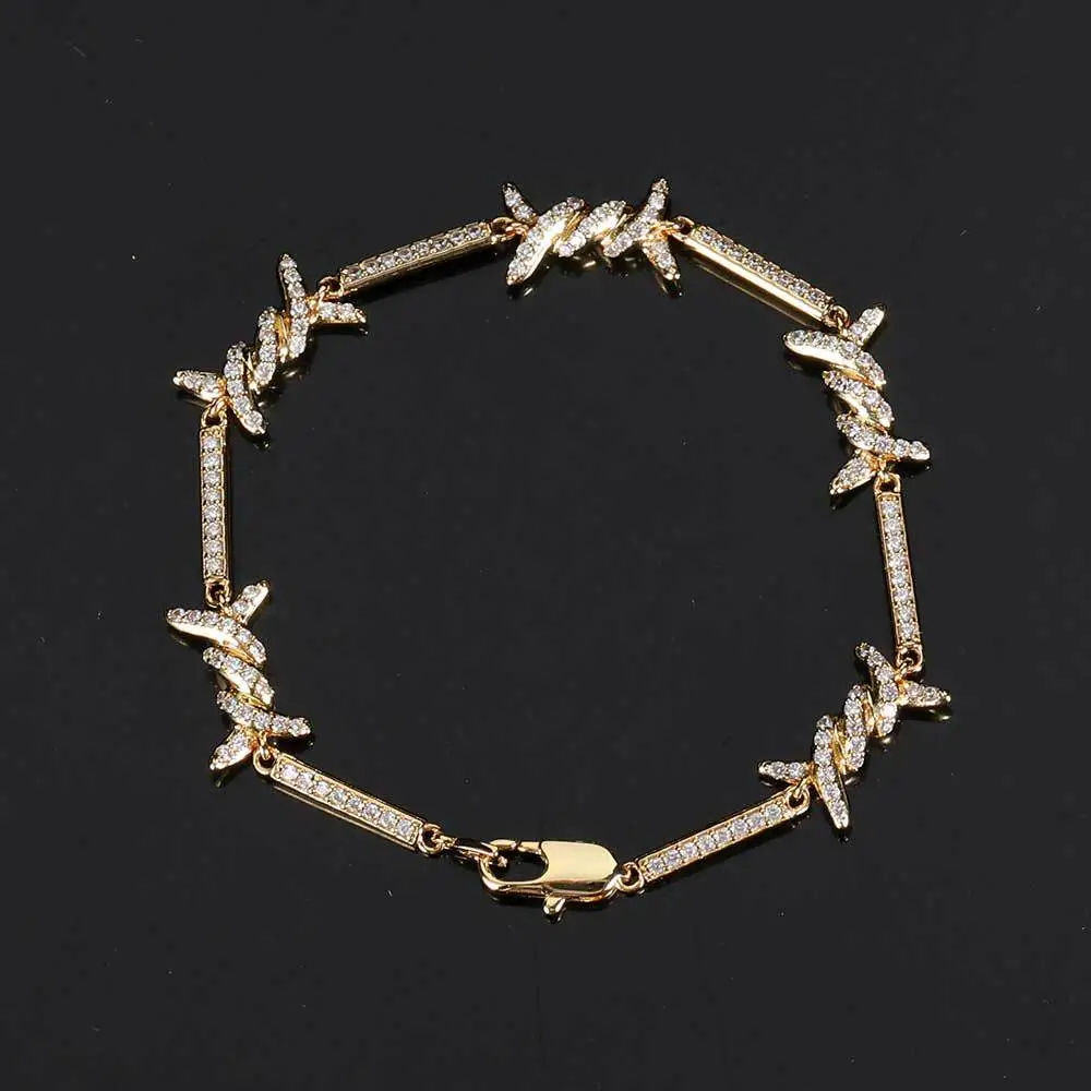 Micro-pavé Zircon Square-Buckle Thin Thorn Bracelet