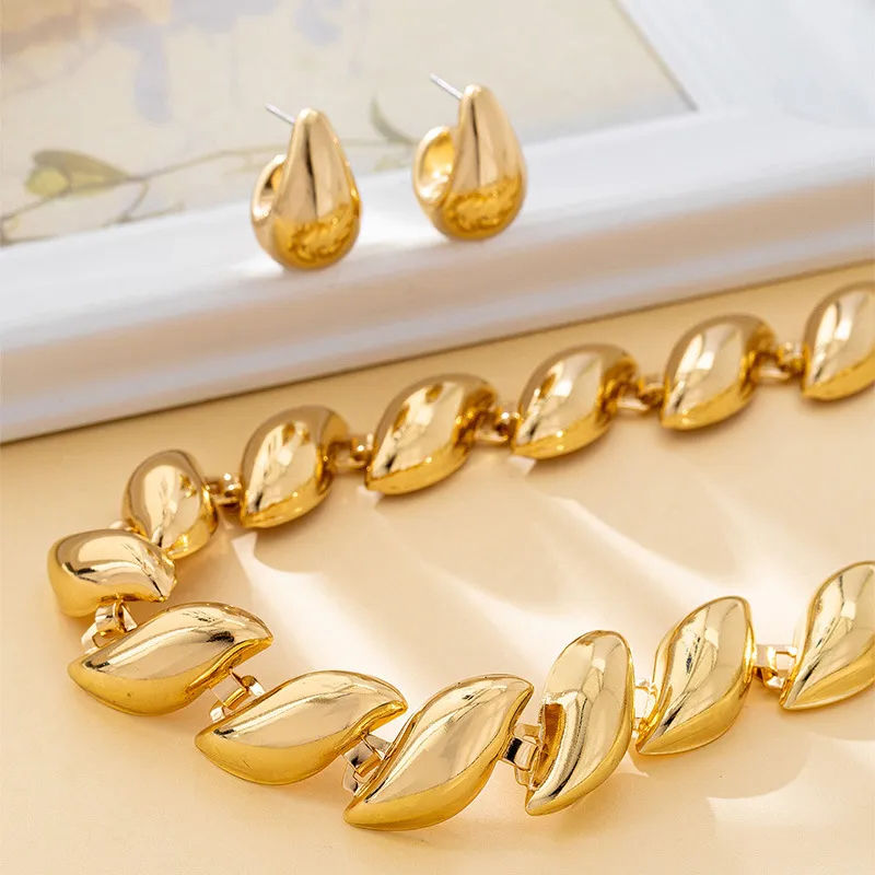 Thumbnail: Leaf Necklace and Water Drop Earring Set