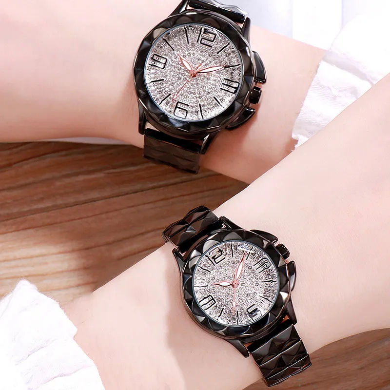 Thumbnail: Gedi Diamond Dial Steel Band Couple Watches