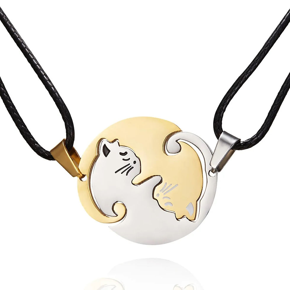 Thumbnail: Stainless Steel Couple Cat Pendant Necklace