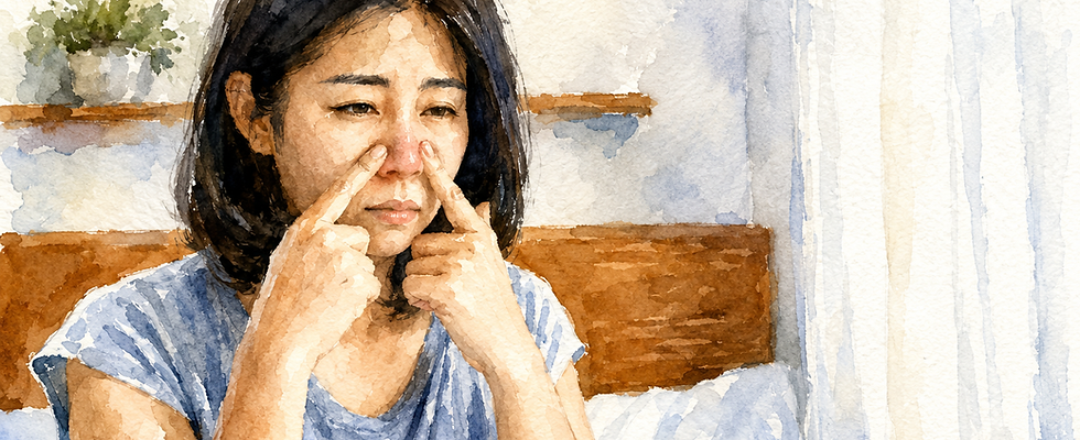 a woman with nose block