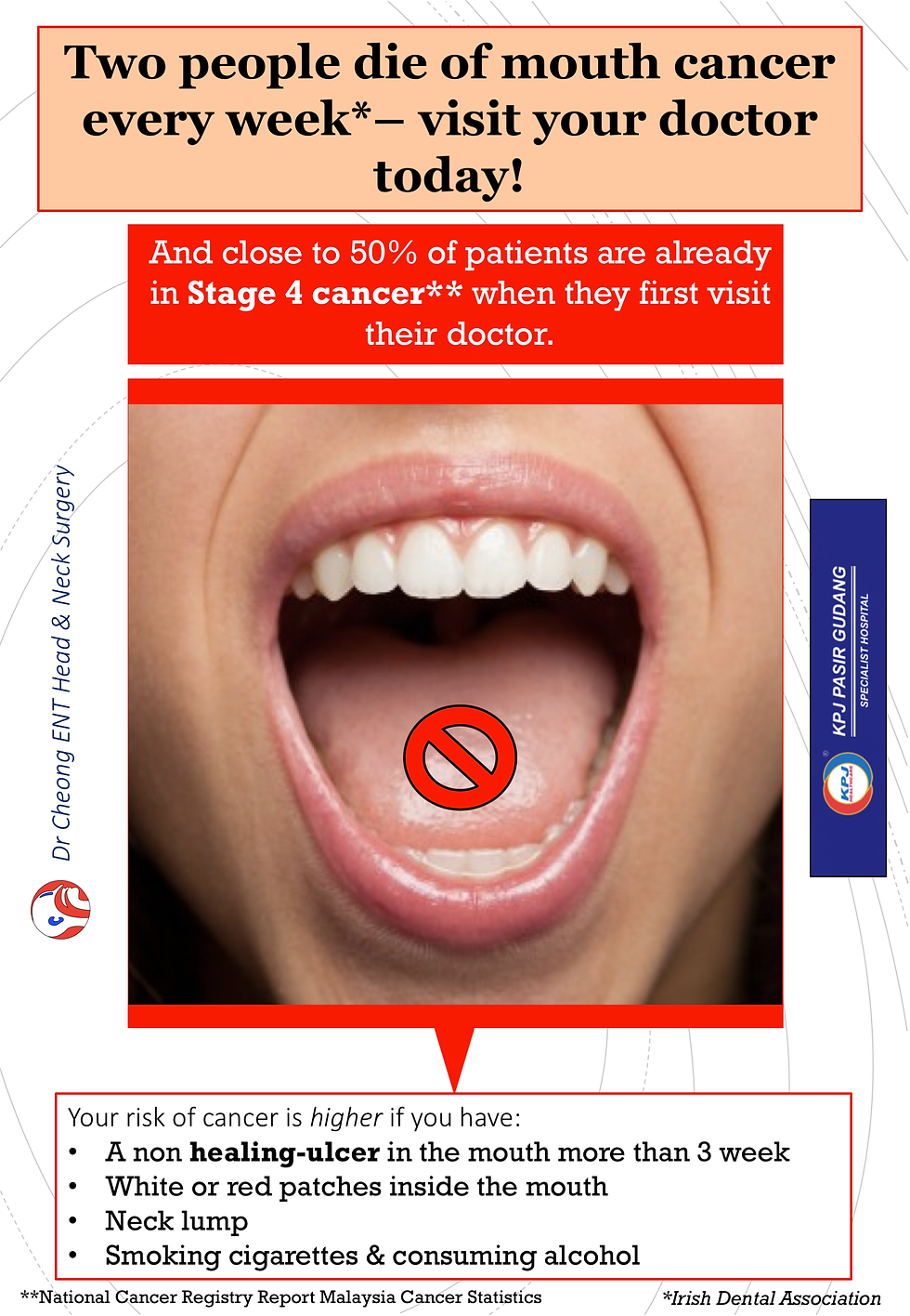 Mouth cancer, tongue cancer, mouth ulcer, Johor ENT doctor, Dr Cheong.