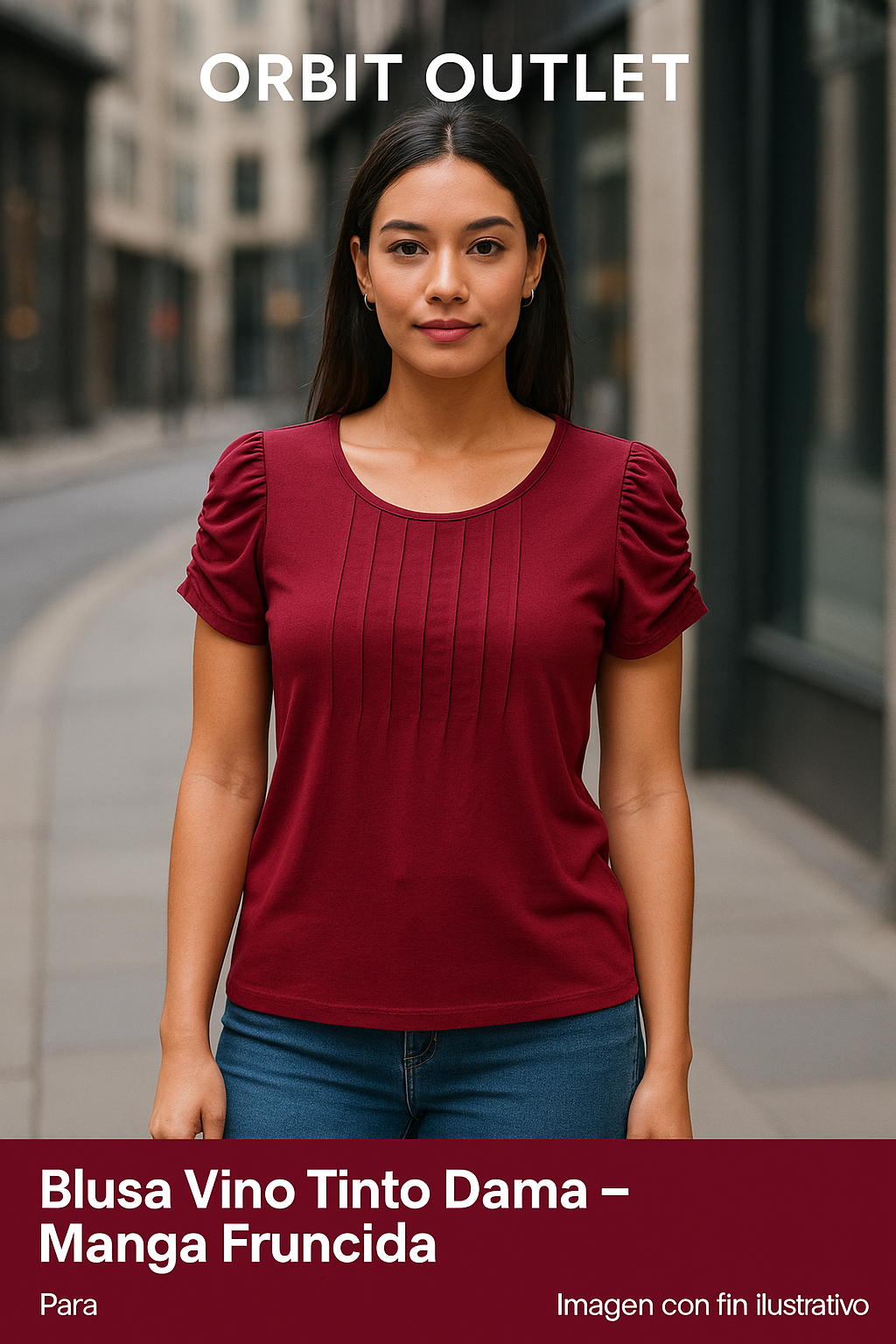 Blusa Vino Tinto Dama – Manga Fruncida